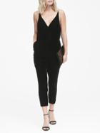 Banana Republic Womens Petite Velvet Cropped Strappy Jumpsuit Black Size 6