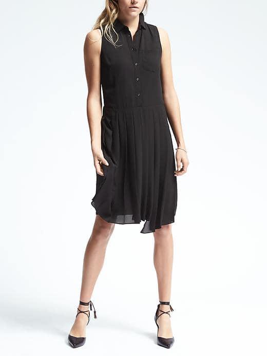 Banana Republic Womens Drop Waisted Pleated Shirt Dress - Black