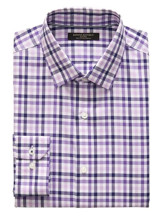 Banana Republic Mens Camden Standard-fit Non-iron Gingham Shirt Lavender Size L