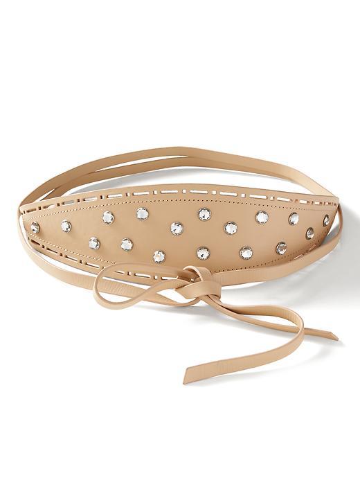 Banana Republic Embellished Leather Tie Belt Size M/l - Natural