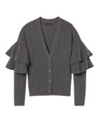 Banana Republic Womens Italian Superloft Ruffle-sleeve Cardigan Heather Charcoal Size Xl