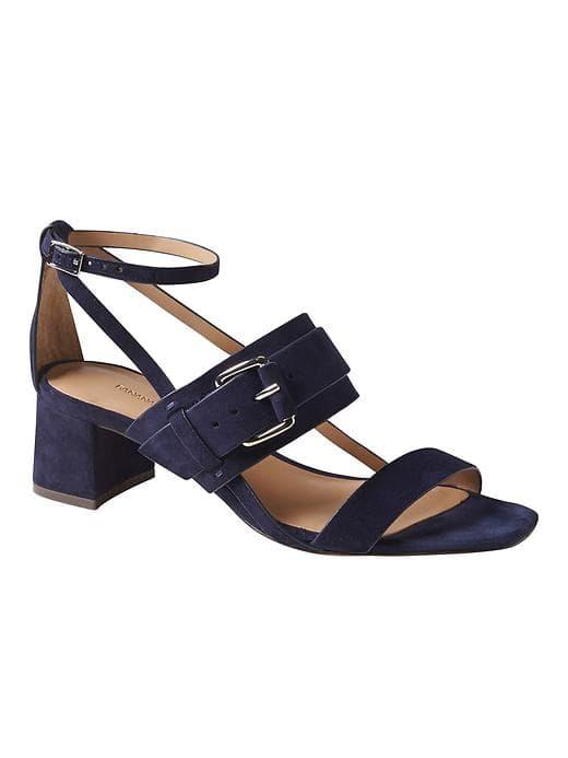 Banana Republic Double Strap Buckle Low Heel Sandal - Navy