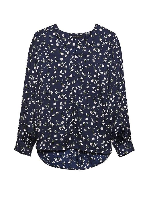 Banana Republic Womens Ditsy Floral High-low Top Navy Blue Size M