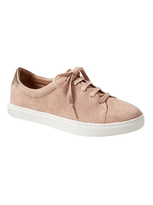 Banana Republic Womens Essential Sneaker Pink Sundown Suede With Rose Gold Leather Size 6 1/2
