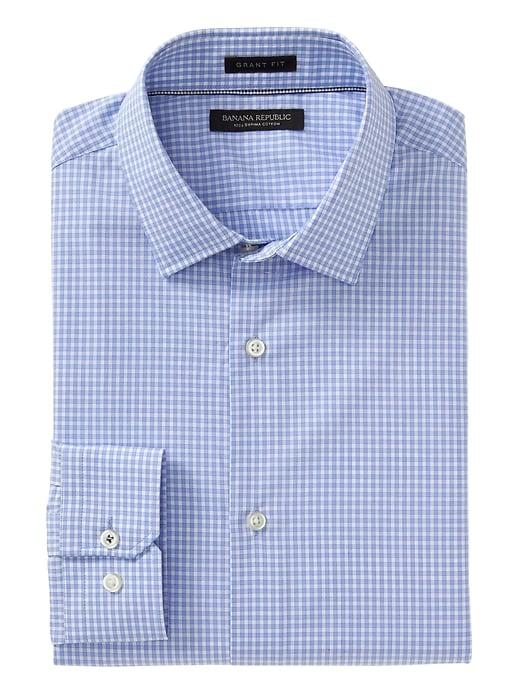 Banana Republic Mens Grant Slim Fit Supima Cotton Gingham Shirt - Riviera Blue