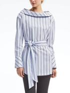 Banana Republic Womens Button Back Belted Shirt - Light Blue Stripe