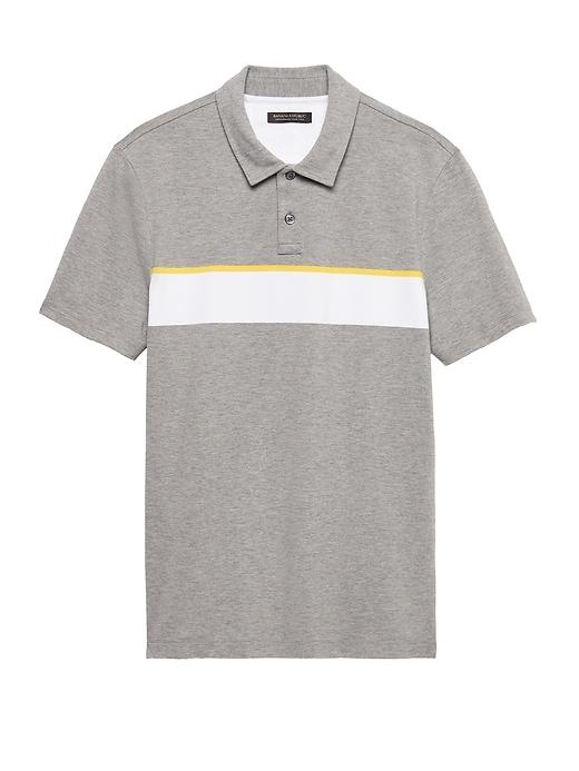 Banana Republic Mens Don';t-sweat-it Wide Chest Stripe Polo Shirt Heather Gray Size Xs
