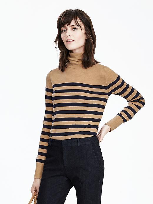 Banana Republic Womens Merino Stripe Turtleneck Size Xs - Camel