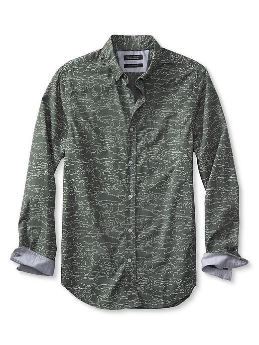 Banana Republic Mens Tailored Slim Fit Custom 078 Wash Camo Oxford Size L Tall - Olive Green Heather