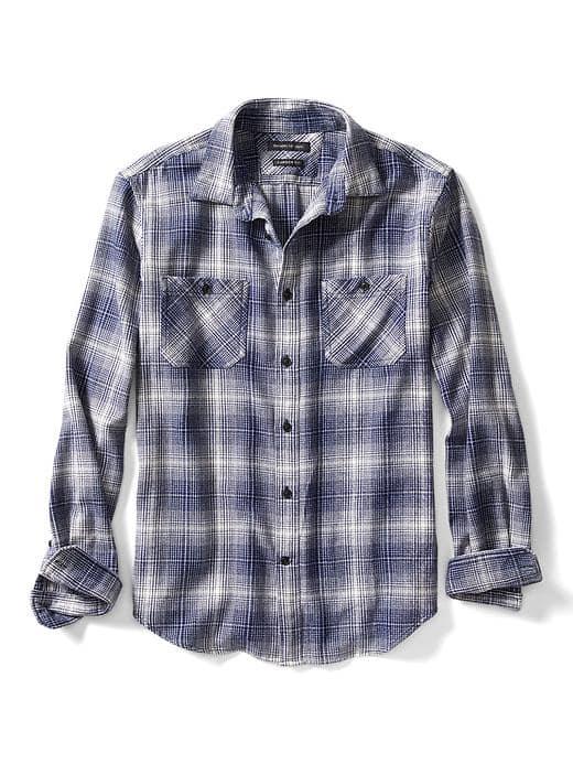 Banana Republic Mens Camden Fit Blue Plaid Twill Shirt - Navy Star