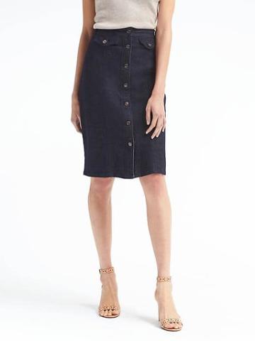 Banana Republic Womens Button Front Denim Pencil Skirt - Natural Denim
