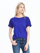 Banana Republic Womens Roll Sleeve Crew Tee Size L - Blue Violet