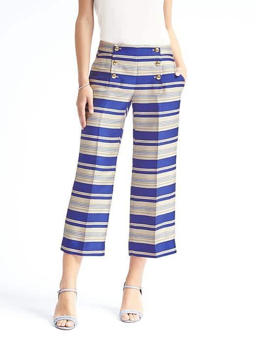 Banana Republic Womens Wide Leg Cropped Sailor Pant - Cobalt Stripe