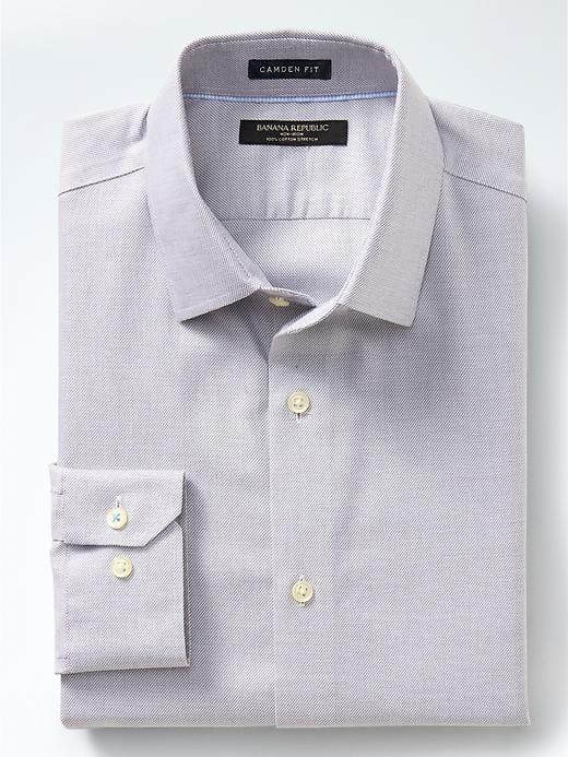 Banana Republic Mens Camden Fit Cotton Stretch Non Iron Solid Shirt - Smoke Gray