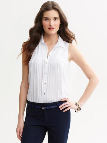 Banana Republic White Sleeveless Pleated Blouse