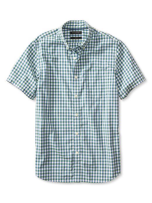 Banana Republic Mens Slim Fit Custom 078 Wash Gingham Short Sleeve Shirt Size L Tall - Blue Multi