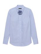 Banana Republic Womens Petite Riley Tailored-fit Shirt With Removeable Flower Cascade Blue Size 8