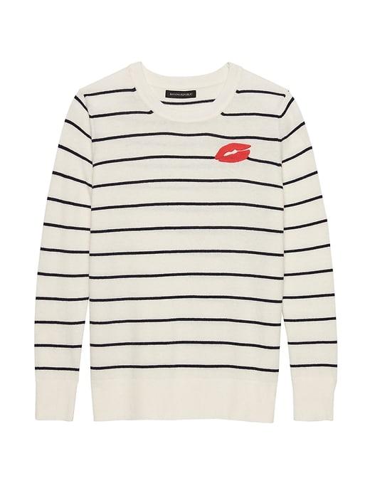 Banana Republic Womens Italian Merino-blend Crew-neck Sweater Stone Stripe Size Xs
