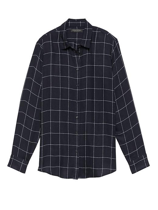 Banana Republic Womens Dillon Classic-fit Windowpane Plaid Flannel Shirt Navy Size Xs