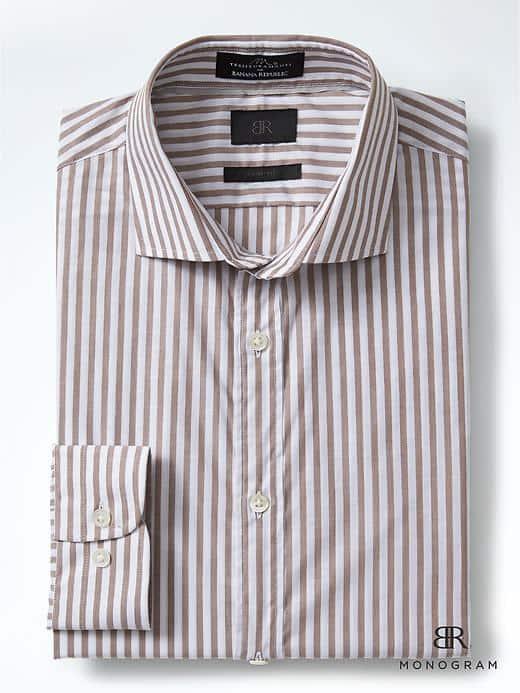 Banana Republic Mens Monogram Bengal Stripe Shirt - Camel