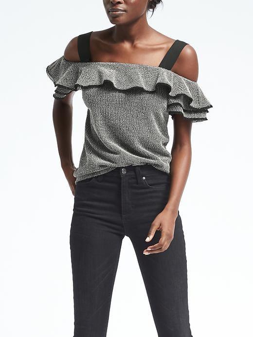 Banana Republic Womens Off Shoulder Tiered Sleeve Top - Black