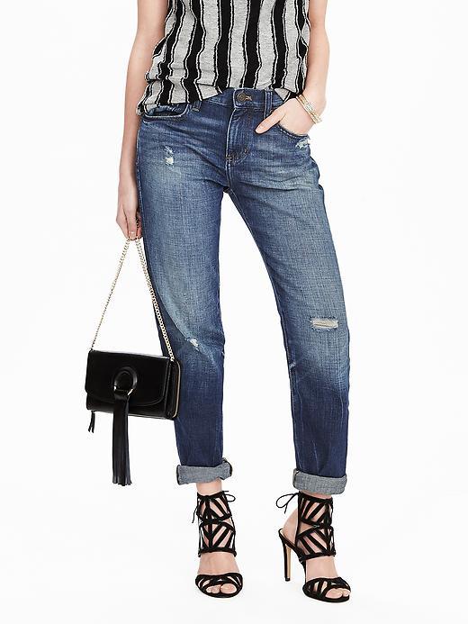 Banana Republic Womens Destructed Boyfriend Jean Size 0 Short - Medium Wash