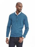 Banana Republic Mens Extra Fine Merino Wool Henley Sweater Pullover Size L Tall - Blue Mineral