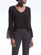 Banana Republic Womens Sheer Overlay Bell Sleeve Top - Black