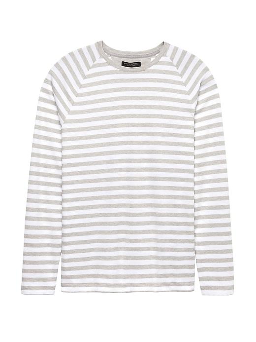 Banana Republic Mens Luxury-touch Stripe Crew-neck T-shirt Gray Sky Size L