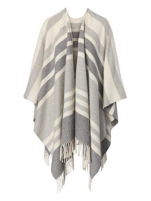 Banana Republic Stripe Wool Blend Poncho - Gray Stripe