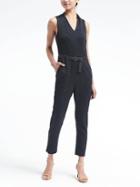 Banana Republic Womens Button Front Belted Jumpsuit - Navy