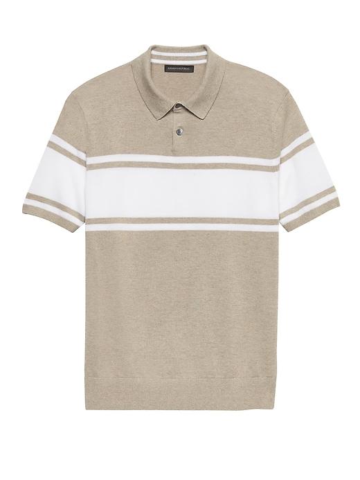 Banana Republic Mens Supima Cotton Stripe Sweater Polo Shirt Natural Size Xxs