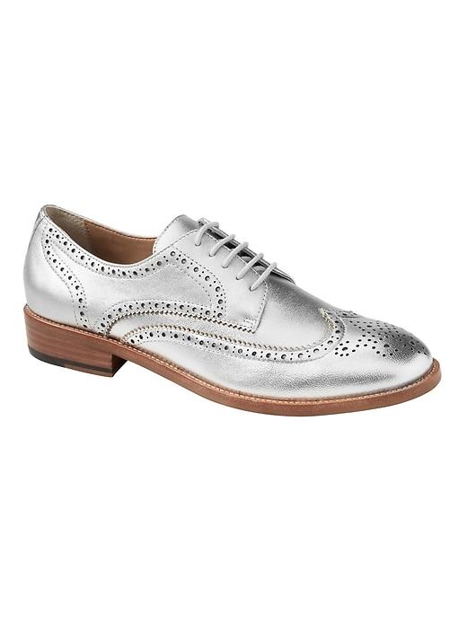 Banana Republic Womens Metallic Leather Oxford Silver Size 10