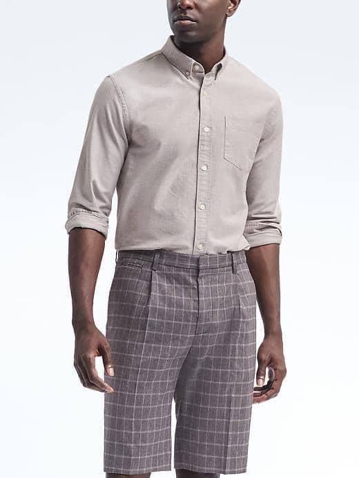 Banana Republic Mens Camden Fit Cotton Stretch Oxford Shirt - Bark