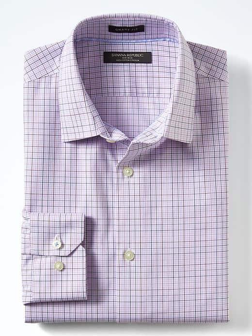 Banana Republic Mens Grant Fit Non Iron Stretch Check Shirt - Lilac Blush