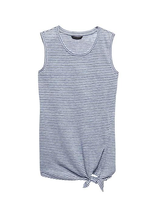 Banana Republic Womens Linen Tie-front Tank Bold Blue Stripe Size Xl