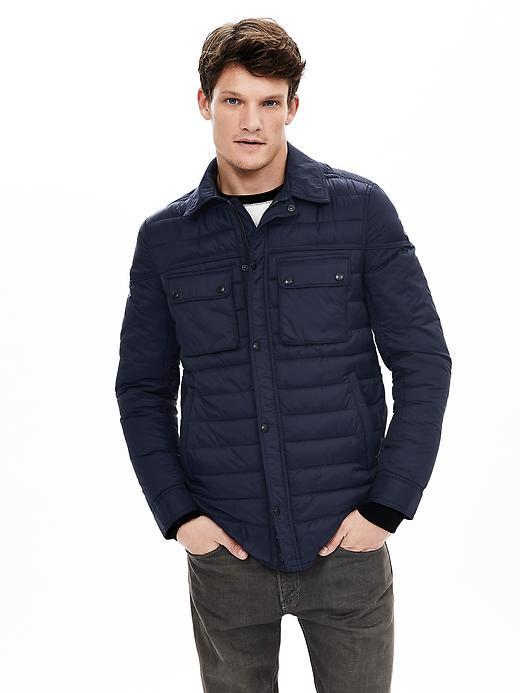 Banana Republic Mens Channel Quilt Shirt Jacket Size L Tall - Preppy Navy
