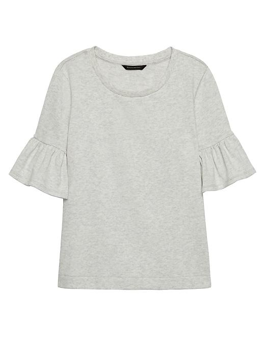 Banana Republic Womens Petite French Terry Flutter-sleeve Sweatshirt Top Fog Gray Size L