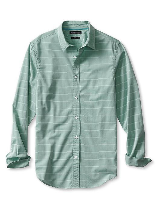 Banana Republic Mens Grant Fit Stripe Custom 078 Wash Shirt Size L Tall - Emerald Cove