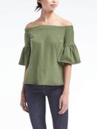 Banana Republic Womens Off The Shoulder Bell Sleeve Top - Olive