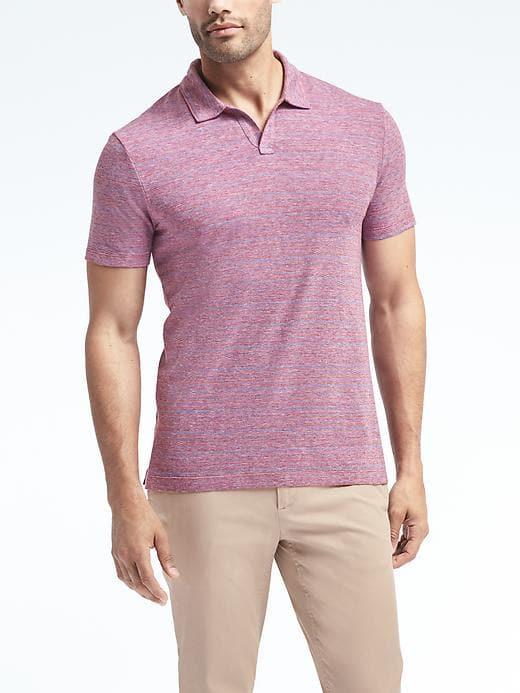 Banana Republic Slim Pique Cotton Linen Stripe Polo - Fire Brick