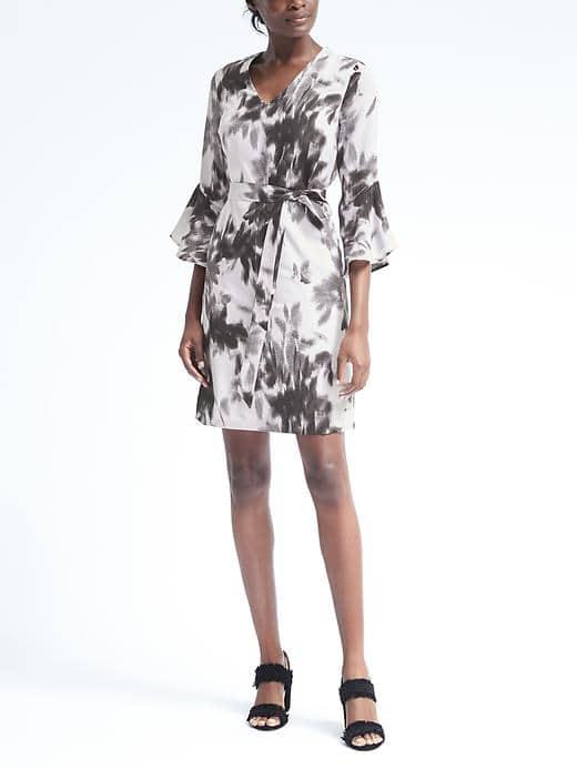 Banana Republic Womens Floral Bell Sleeve Shift Dress - Black Print
