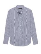 Banana Republic Womens Petite Riley Tailored-fit Stripe Shirt With Removable Flower Blue Stripe Size 00