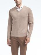 Banana Republic Mens Silk Cotton Cashmere V-neck Sweater Fall Khaki Size M