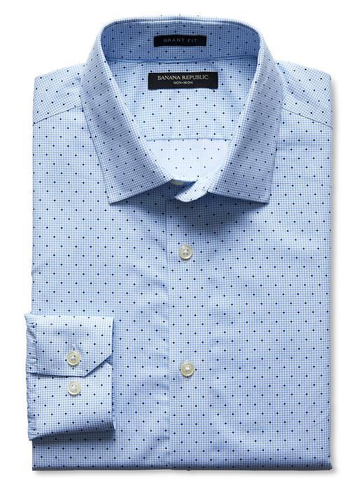 Banana Republic Mens Grant Fit Polka Dot Non Iron Shirt Size L Tall - Damselfish Blue