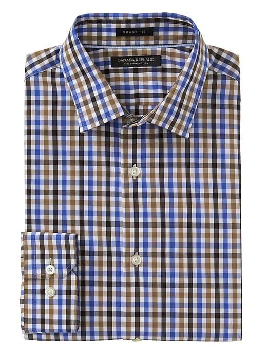 Banana Republic Mens Grant Slim-fit Supima Cotton Check Shirt Cabin Brown Size S