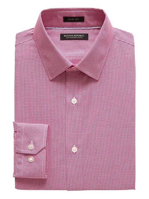 Banana Republic Mens Grant Slim-fit Non-iron Gingham Dress Shirt Cheeky Pink Size M