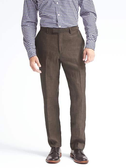 Banana Republic Mens Standard Solid Linen Suit Trouser - Brown