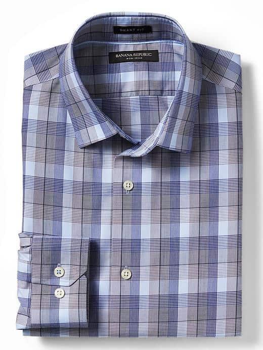 Banana Republic Mens Grant Fit Non Iron Plaid Shirt - Preppy Navy