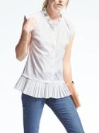 Banana Republic Womens Pleated Hem Button Up Top - White